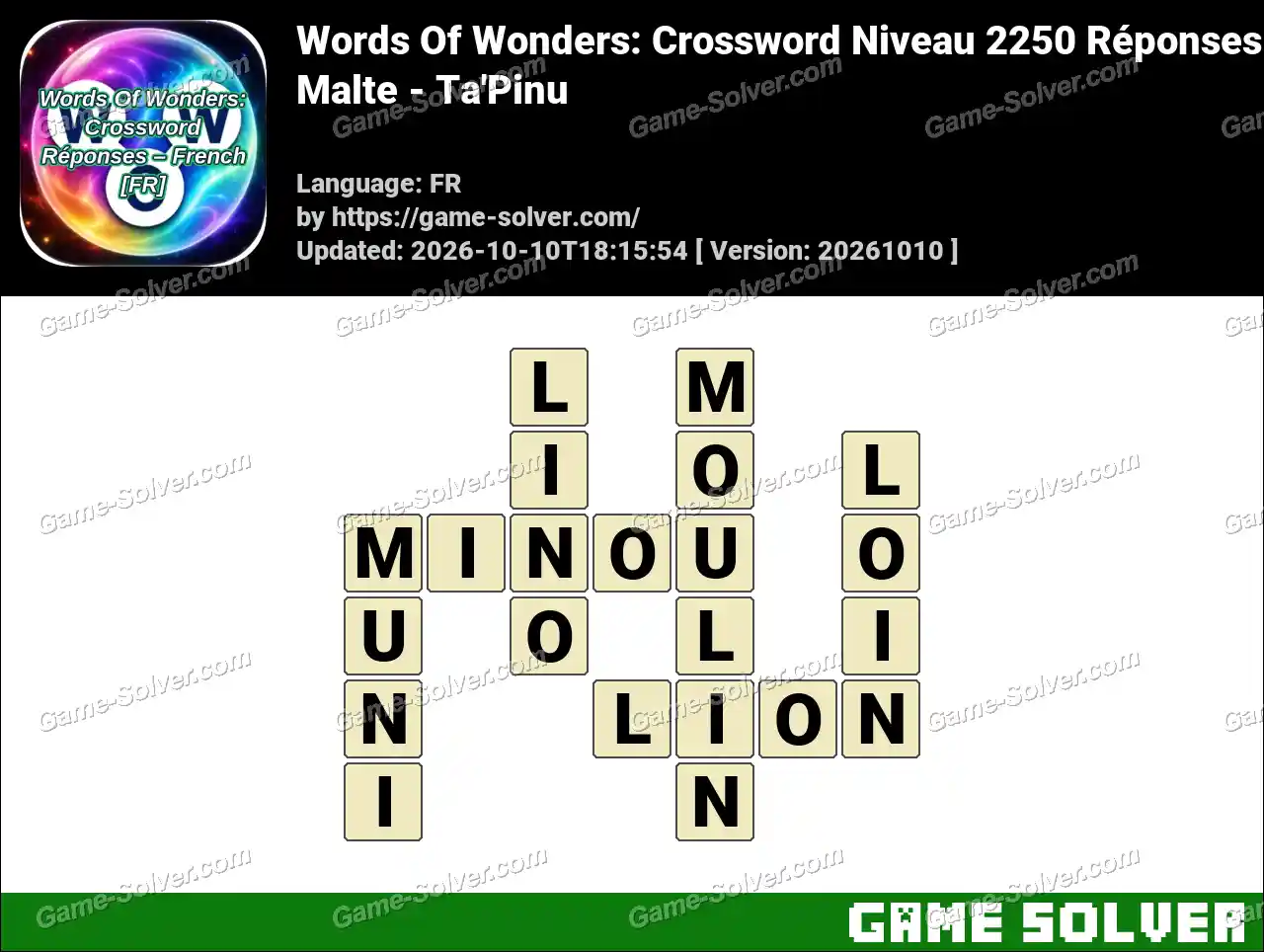 Words Of Wonders: Crossword Niveau 2250 Réponses – Malte – Ta’Pinu